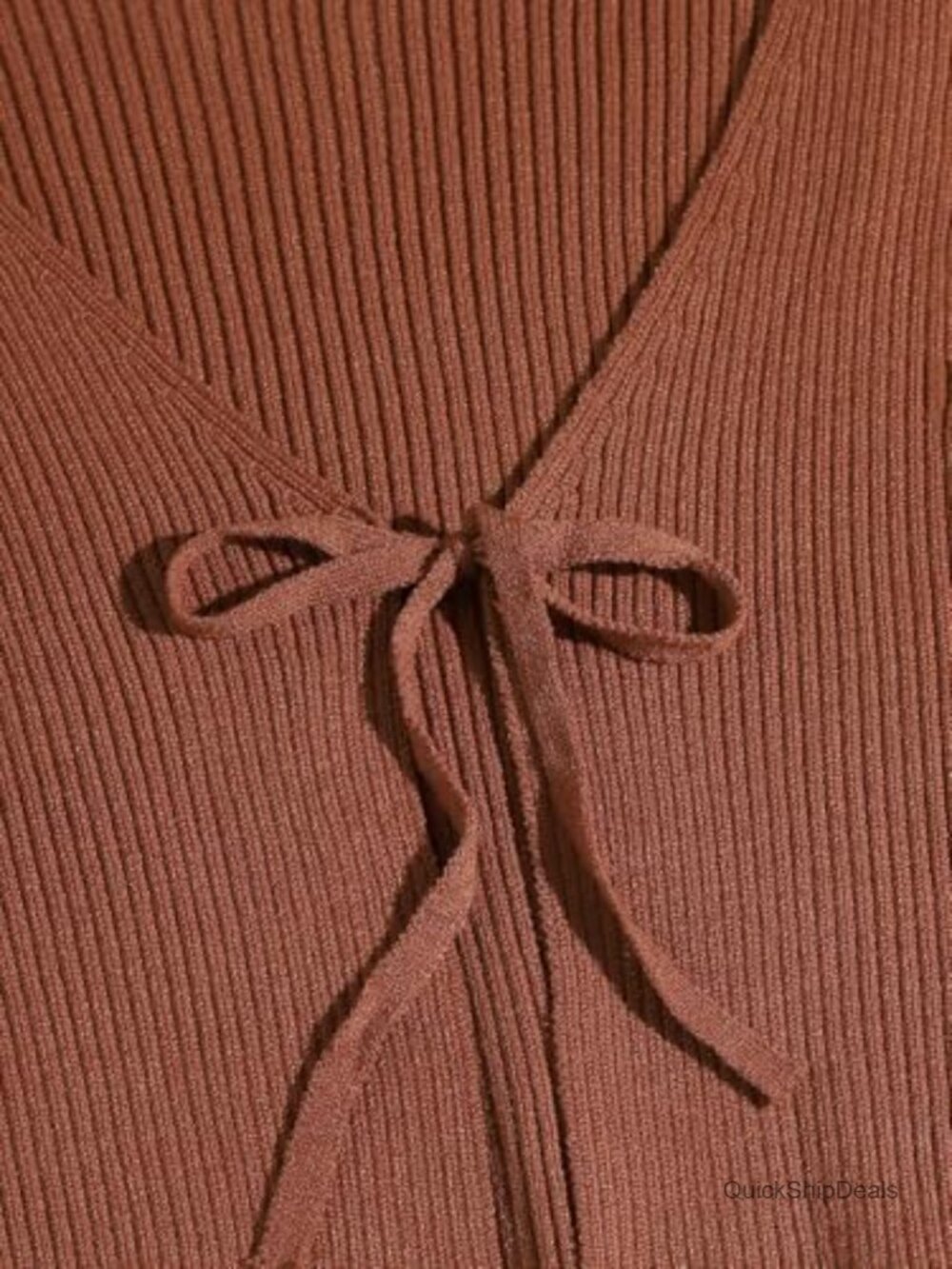 Tie Front Long Sleeve Rib Knit Shrug Sweater Cardigan Crop Top - Picture 2 of 6